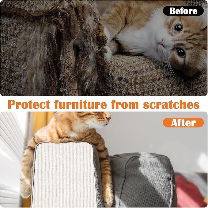 Cat Scratch Furniture Protector - 78.7" x 15.8" Trimmable Self-Adhesive Cat Claws Scratch Pads, Sisal DIY Climbing Couch Protector for Scratch Post Cat Tree Replacement Indoor (Cream White)