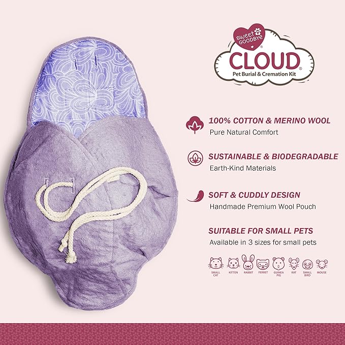 Cloud® Eco-Friendly Pet Burial & Cremation Ceremony Kit Casket for Smaller Pets: Rabbits Hamsters Gerbils Birds Reptiles Small Cats (Choose Size & Color) (Large, Lavender)