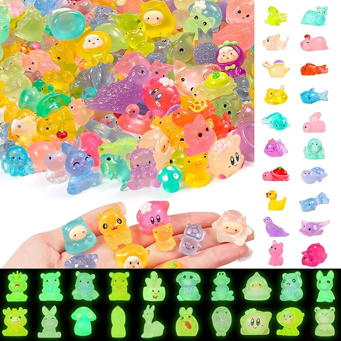 400 Pack Glowing mini Resin Animals - in The Dark Tiny Miniature Figures Ornaments Duck Puppy Baby Dinosaur Baby Dolphin Capybara - for Miniature Landscape Dollhouse Aquarium Garden Accessories