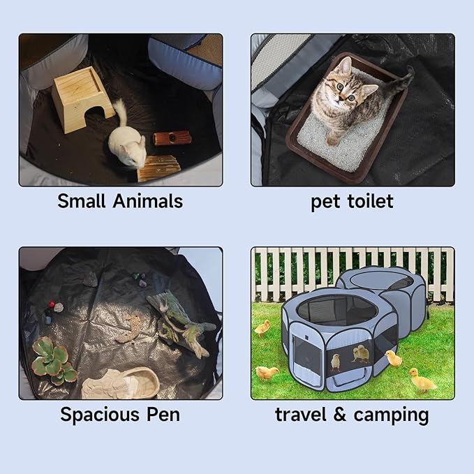 EighteenTek Small Animals Playpen Pop up Small Pet Cage Enclosure Tent Chick Run Brooder Coop Foldable Kennel for Kitten Ferret Puppy Guinea Pig Rabbit Hamster Chinchillas(No Divider, Unified Space)