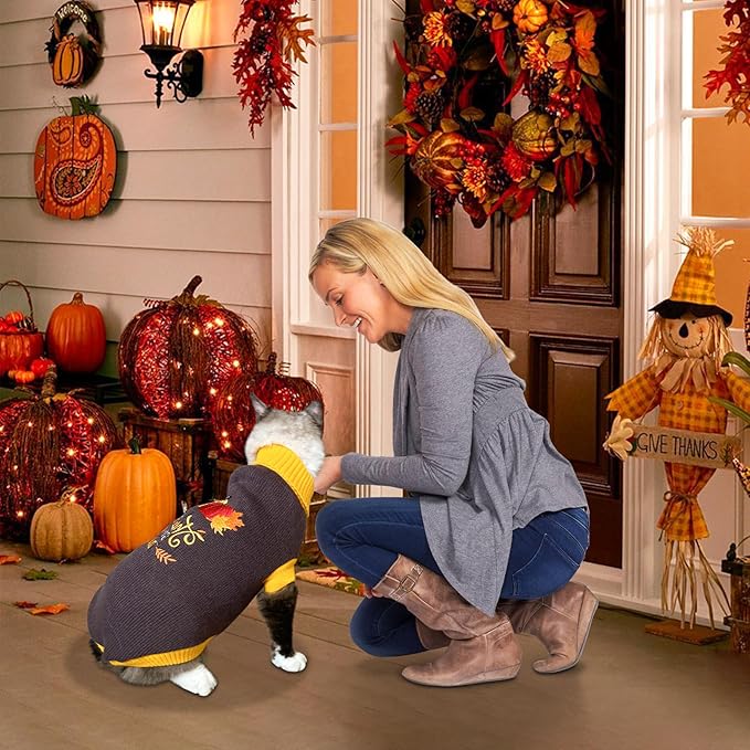 Vehomy 2Pcs Dog Cat Thanksgiving Sweaters Dog Pumpkin Turkey Sweaters Thanksgiving Dog Cat Turtleneck Knitwear Shirt Clothes Dog Puppy Halloween Costume Clothes for Small Medium Dogs Cats XL
