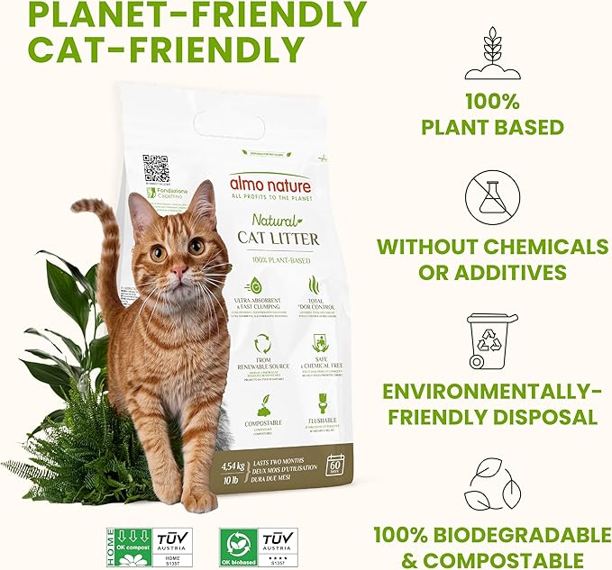 Almo Nature Soft Texture Cat Litter 10 lbs - Plant-Based, Clumping, Biodegradable, Non-Toxic, Compostable, Eco-Friendly, Odor Control, Low Dust, Safe for Cats & Kittens