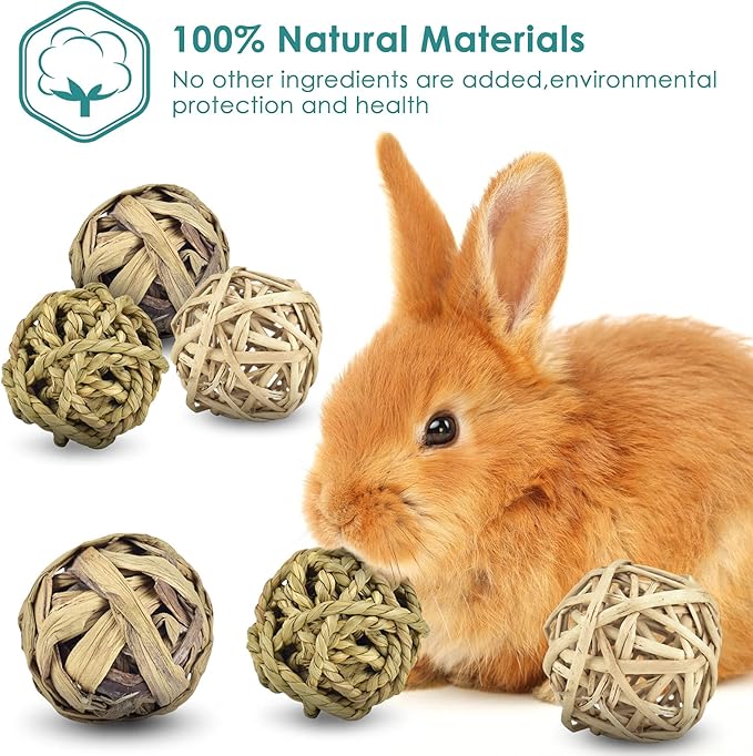 ERKOON Rabbit Toys Edible Woven Grass Ball Willow Ball, Made of Timothy Grass Hay and Willow of Treats and Chews Toy for Chinchilla Bunny Guinea Pig Gerbil