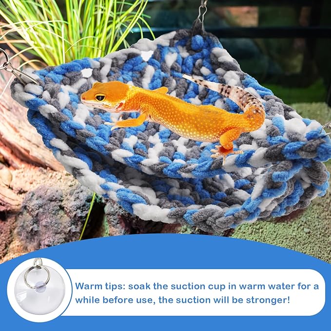 kathson Bearded Dragon Hammock Soft Double-Layered Reptile Hammocks Swing Hanging Bed with Suction Cups Hooks Tank Accessories Hammocks for Small Lizard Leopard Gecko Chameleon(Triangular)