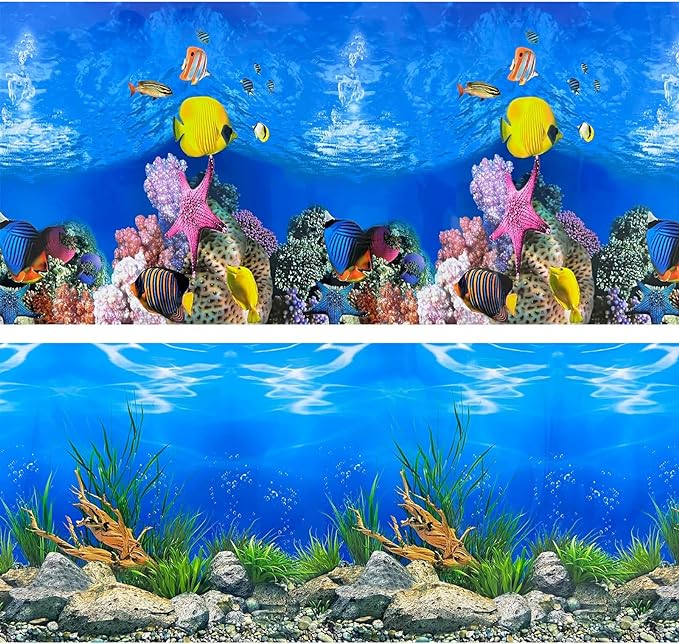 Aquarium Background Poster Water Plants 3D Coral Fish Tank Background Picture Double Sides Fish Tank Stickers 10 20 Gallon Tank 16"x 33"