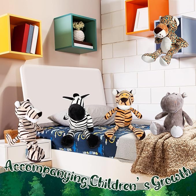 30 Pcs Safari Forest Stuffed Animals Plush Jungle Themed Animals Toys Gift Elephant Giraffe Lion Tiger Monkey Rhinoceros Zebra Tiger Leopard Hippo for Baby Shower Party Favors Decoration