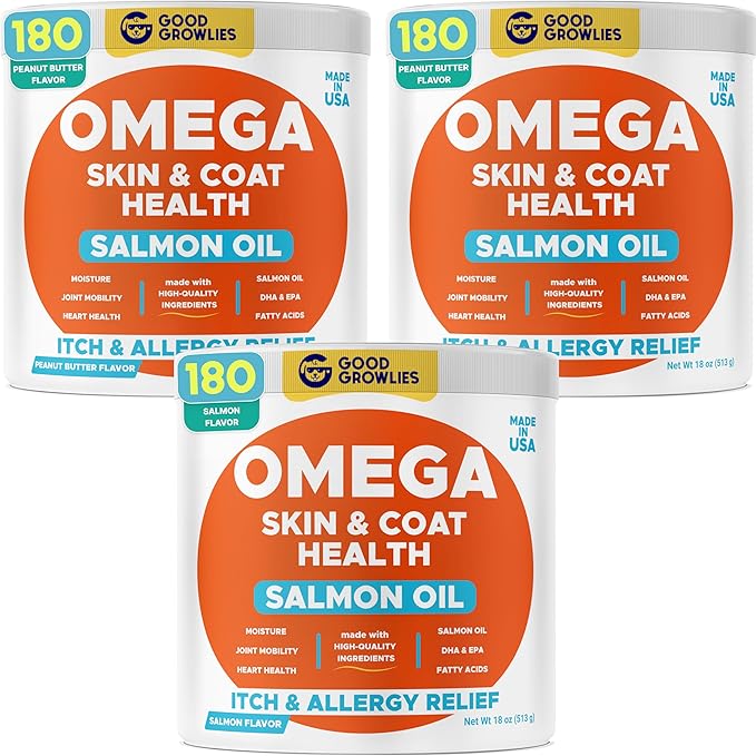 Omega 3 Fish Oil for Dogs (540Ct) - Skin&Coat Chews - Dry & Itchy Skin Relief + Allergy Support - Shiny Coat - EPA&DHA Fatty Acids - Salmon Oil Chews Promotes Heart, Hip & Joint Support