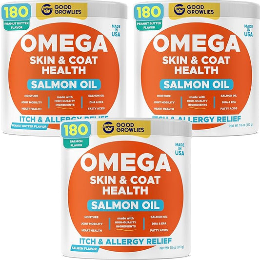 Omega 3 Fish Oil for Dogs (540Ct) - Skin&Coat Chews - Dry & Itchy Skin Relief + Allergy Support - Shiny Coat - EPA&DHA Fatty Acids - Salmon Oil Chews Promotes Heart, Hip & Joint Support
