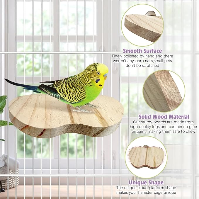 Hamiledyi 4PCS Wooden Hamster Cage Platform Set Bird Wood Platform Flat Bird Perch Hamster Rat Gerbil Mice Cage Accessories Platform Wood Perch Stand Board Habitat for Small Animals