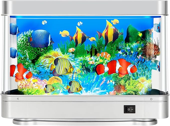 Fake Fish Tank,Artificial Aquarium Decorations,Fake Aquarium Decor,Virtual Ocean Moving Fish lamp for Bedroom Office Décor,Gift for Kids and Cat