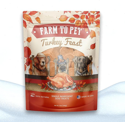 Farm To Pet Turkey Feast Chips Dog Training Treats - Turkey Chips, Single Ingredient, Lean, All Natural, Healthy Treats for Small, Medium, Large Dog Breeds, & Puppies, Made in USA