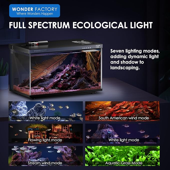 Smart Aquarium Fish Tank 5 Gallon Starter kit, Self Cleaning System Efficiency Filter 7 Color LED Lights Automatic Feeder Temperature Display Monitor HD UHA Glass Leak-Proof, Smart Control with Apps