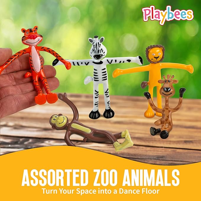 Bendable Mini Zoo Animals - 24 PCK - Durable Plastic & Flexible Animal Figures - Stress Relief Toys for Kids & Adults - Bendable Rainforest Creature Toys - Piñata Fillers, Goody Bag Stuffers