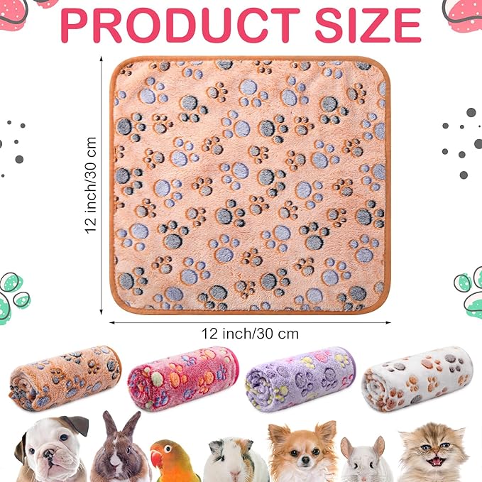 Tudomro 8 Pcs Guinea Pig Bedding Cage Liners Bulk Blankets Small Animal Flannel Throw Bedding Waterproof Absorbent Reusable Pet Pee Sleep Mat Pad Cover for Hamster Ferret(Paw,12 x 12 Inch)