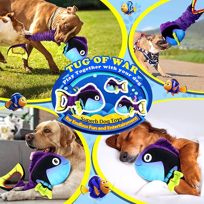 Squeaky Dog Toys for Aggressive Chewers -Suitable for Large Breeds-Chew Toys for Puppy Teething-Dog Toys to Keep Them Busy -Crinkle&Tug of War Play Indoor