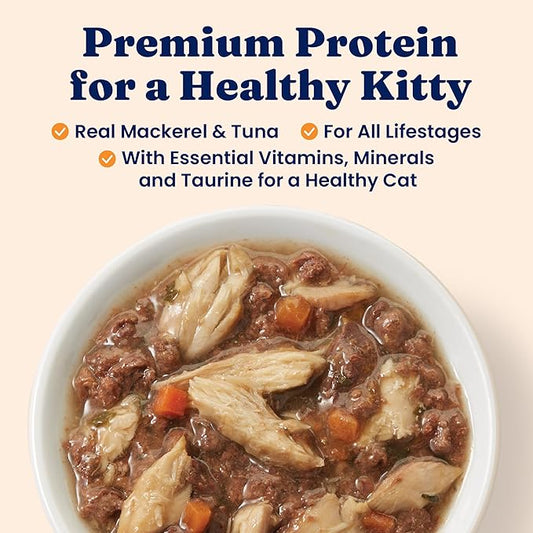 Five Oceans Solid Gold Wet Cat Food Shreds in Gravy - 3 Count Sample Pack - Real Tuna & Mackerel Cat Food for All Ages - Grain Free, Sensitive Stomach