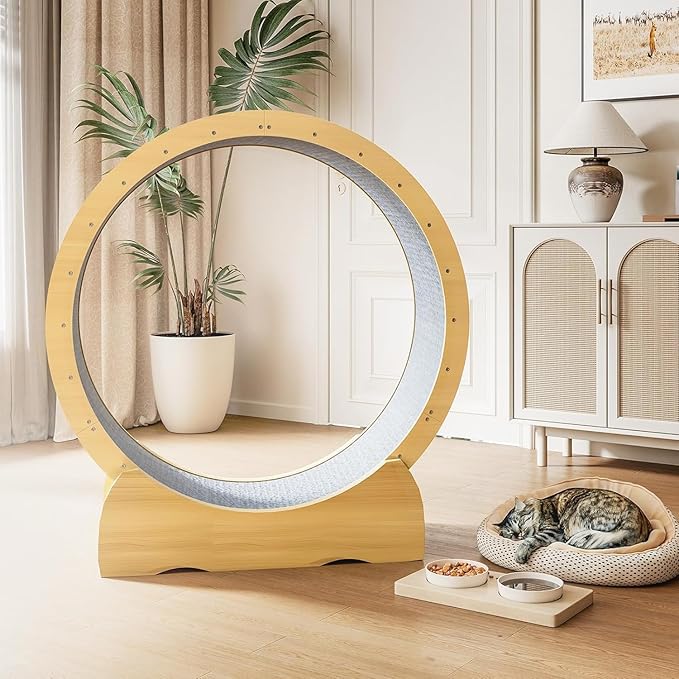 45'' Cat Exercise Wheel for Indoor Cats, Cat Running Treadmill Wheel with Detachable Carpet & Toy for Running/Walking/Training, Suitable for Most Cats
