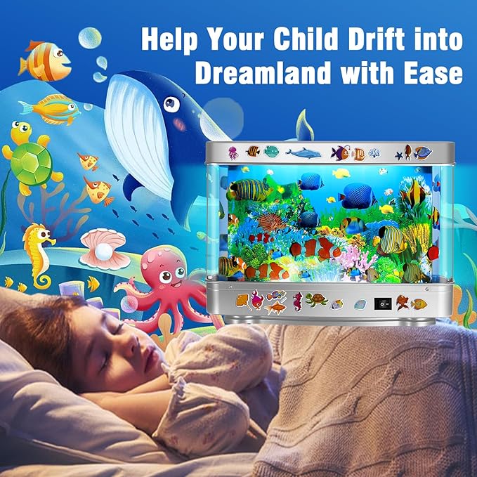 Fake Fish Tank Lamp, Aquarium Lamp with Virtual Marine Life Animations, Artificial Tropical Fish Decorative, Sensory Aquarium Night Light, Ocean Room Decor Night Light Suitable