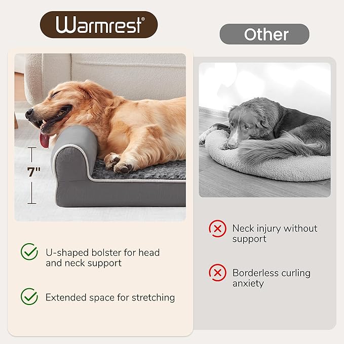 Orthopedic Dog Beds for Extra Large Dogs, Waterproof XL Pet Bed with Sides, Non-Slip Bottom and Egg-Crate Foam Large Pet Couch Sofa with Washable Removable Cover, Dark Grey