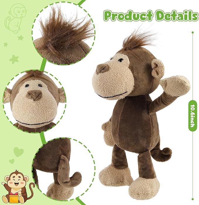 6 Pcs Safari Stuffed Animals Bulk Lion Elephant Monkey Tiger Toy Plush Zoo Animals Junble for Boy Girl Gift Animal Themed Parties Baby Shower Favor(Monkey)