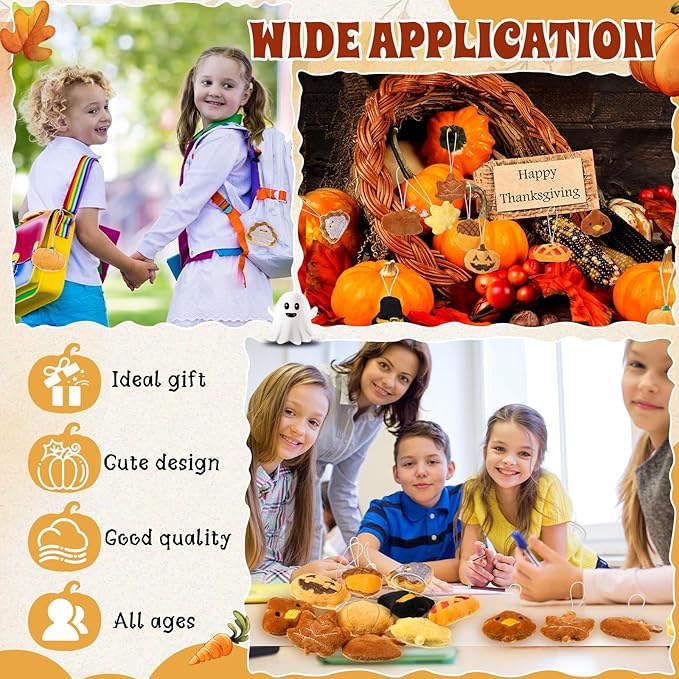 Libima 60 Pcs Thanksgiving Mini Stuffed Animals Fall Plush Keychain Set Autumn Plush Toys for Carnival Birthday Thanksgiving Day Decoration for Clothes