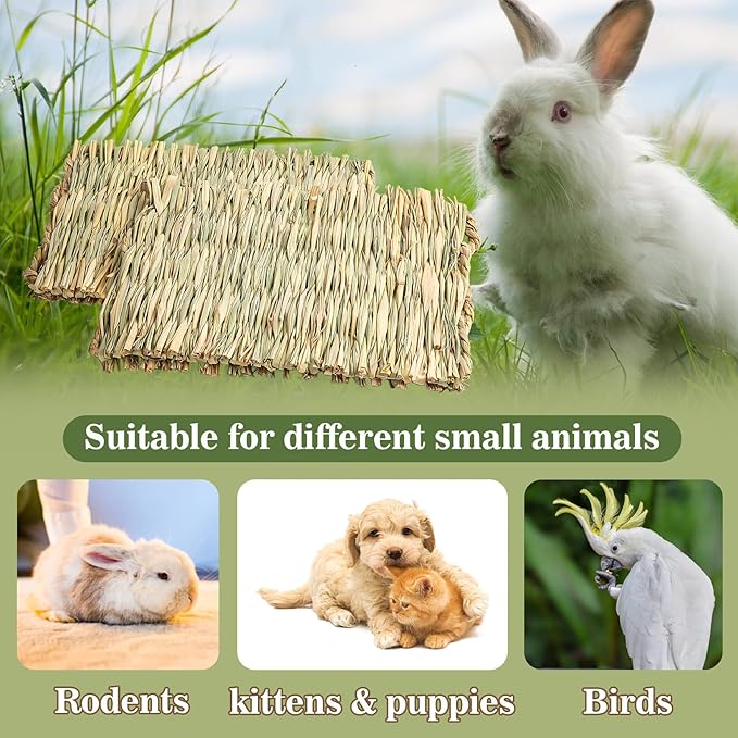 Sukh 3 PCS Rabbit Grass Mats - Natural Hay Woven Bunny Rabbit Bad Cage Mats Pet Bedding Cooling Sleeping Nesting & Toys for Hamster Bunny Chinchilla Guinea Pig Mouse Bird and Other Small Animals