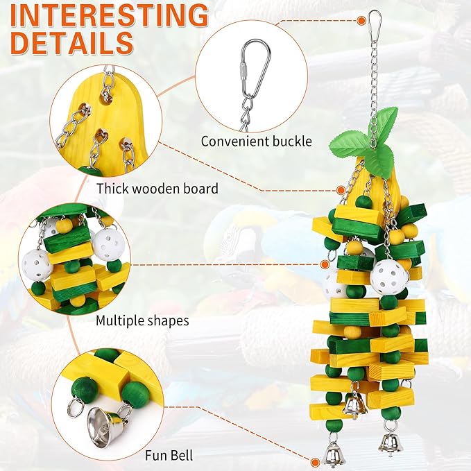 2-Pack Natural Wood Bird Toys for Parrots – Chew & Climb Toys for Medium to Large Parrots, Macaws, African Greys & Cockatoos – Durable Enrichment Toys for Beak Exercise & Mental Stimulation