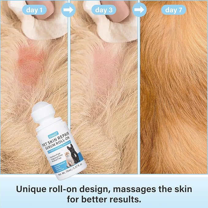 Dog & Cat Skin Care Roll-On with Coconut Oil (2.3fl oz) - Itch Relief, Hot Spot Treatment & Allergy Moisturizer for Fast Skin Repair & Hair Regrowth