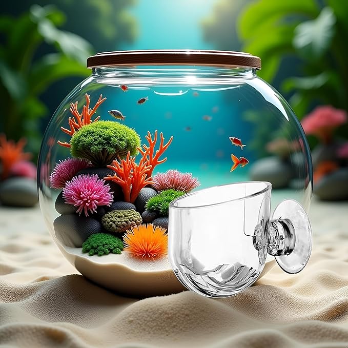 1Pc Oval Aquarium Plant Holder Cup - Crystal Glass Aquatic Plant Pot, Aquarium Aquatic Planter | Red Shrimp Live Plants Fish Tank Glass Holder