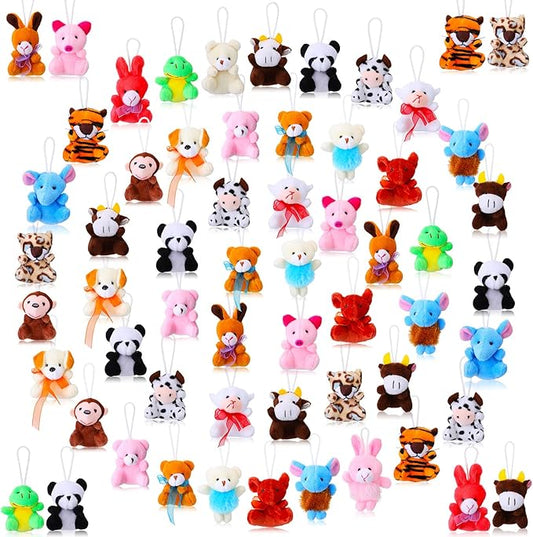 60 Pack Mini Stuffed Animal Bulk Small Plush Animal Toys Miniature Stuff Animal Keychain Set for Easter Egg Party Favors, Valentine s Day Gift, Goodie Bag Fillers, Carnival Prizes, Classroom Rewards