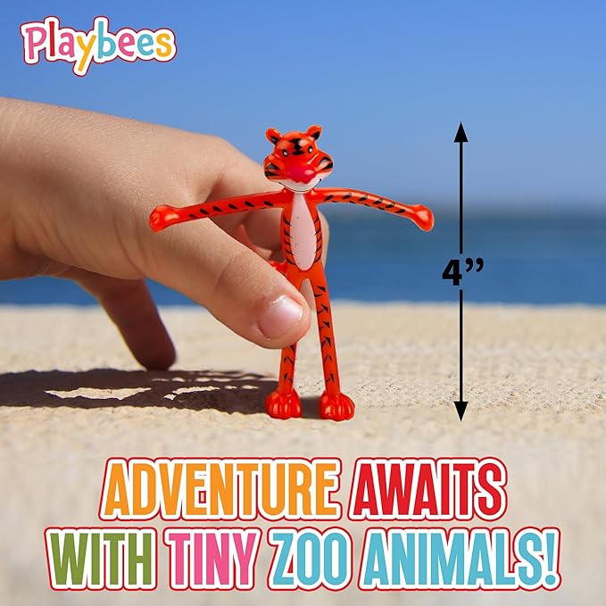 Bendable Mini Zoo Animals - 24 PCK - Durable Plastic & Flexible Animal Figures - Stress Relief Toys for Kids & Adults - Bendable Rainforest Creature Toys - Piñata Fillers, Goody Bag Stuffers