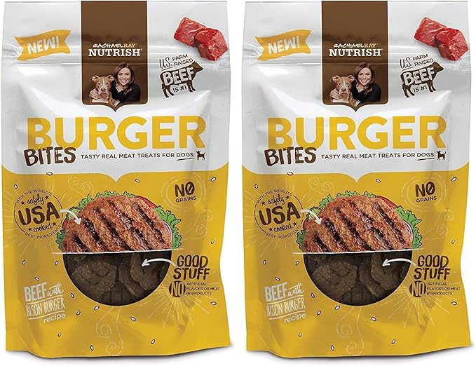 Nutrish Rachael Ray Burger Bites Beef Recipe with Bison Dog Treats, 12 oz. Pouch (Pack of 2)