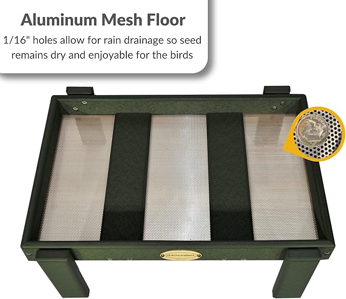 Amish American Made Platform Bird Feeder, Free Standing Ground Bird Feeders for Outdoors, Feeder for Wild Birds, Chicken, Squirrel, Gift for Birdwatchers (Turf Green with Reinforcement)