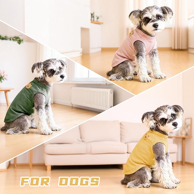 3 Pack Shirts for Cat, Small & Medium Dog Clothes, Waffle-Knit Puppy Shirts, Lightweight, Breathable, Stretchy Pet Clothes, Sleeveless Tee Shirt Gift for Cats & Dogs (3 PCS, 2XLarge)