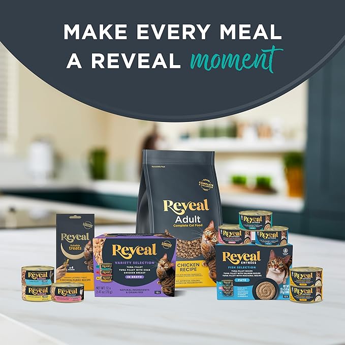 Reveal Natural Lickable Purée Cat Treats, Grain Free and Made with Limited Ingredients, Tuna Recipe Squeeze Up Cat Treats (40 x 0.5 oz Sachet Multipack)