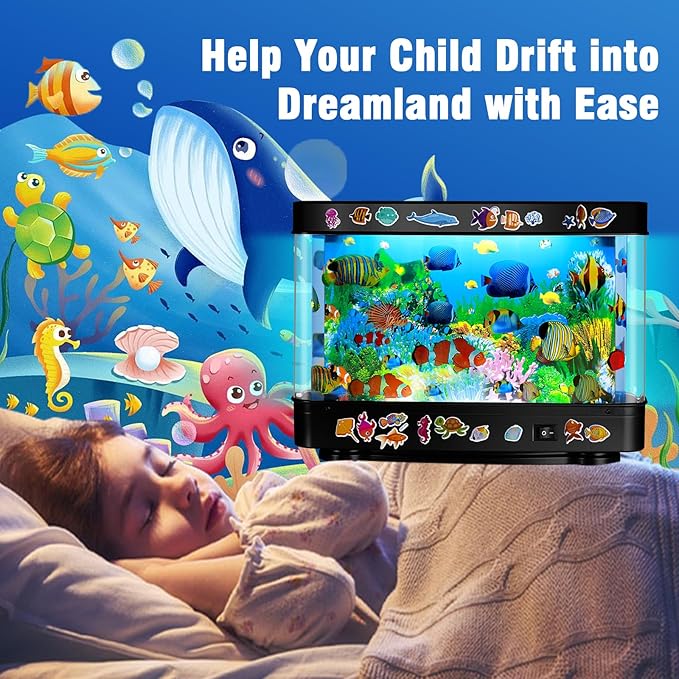 Fake Fish Tank Lamp, Aquarium Lamp with Virtual Marine Life Animations, Artificial Tropical Fish Decorative, Sensory Aquarium Night Light, Ocean Room Decor Night Light Suitable