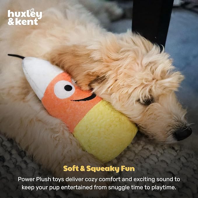 Huxley & Kent Halloween Funny Dog Toy w/Squeaker – Power Plush Squeaky Dog Toys for Small, Medium & Large Dogs – Soft Stuffed Animal for Indoor Play & Fetch - Kookie Korn, One Size
