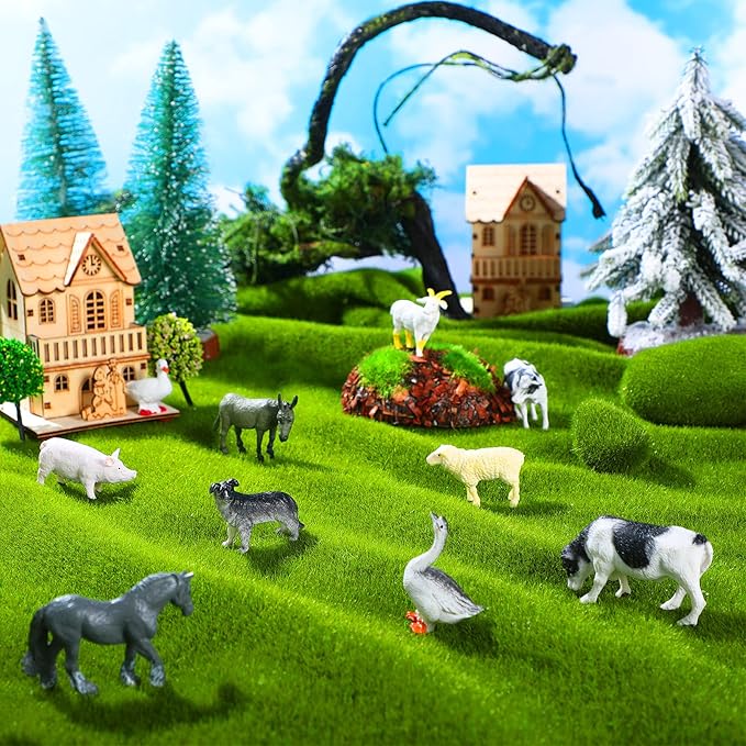 Blulu 24 Pcs Mini Figures Toys Realistic Farm Animal Figures Plastic Learning Educational Playset Animal Themed Party Supplies Cake Topper Educational Toy for Garden Home Decor Birthday Favors