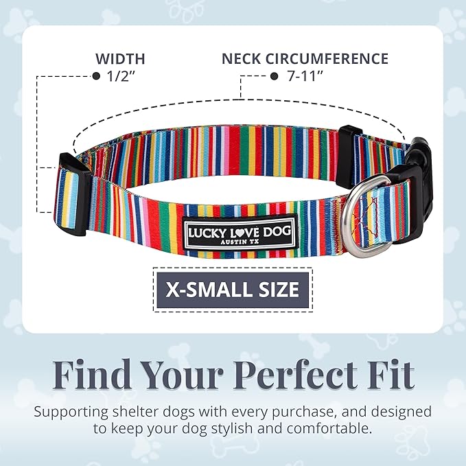Lucky Love Dog - Adjustable Dog Collar with Easy Click Buckle for Small to Large Ones, Durable, & Comfortable for Male & Female Dogs, Pet Collar for Puppies & Adult Dogs - Hippie, XS