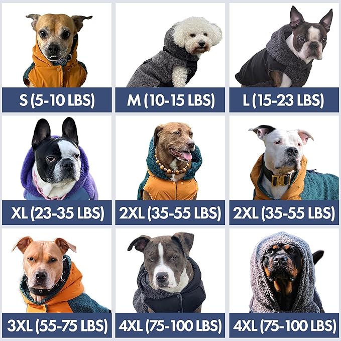 Spark Paws Reversible Dog Sweater, Sherpa Jacket Vest with Warm Fleece Lining, Warm Coat for Winter, Suitable for Small Medium, Large, XL XXL Dogs - Black and Grey - 2XL