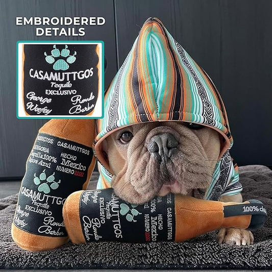 Haute Diggity Casamuttgos Tequila, Plush Designer Dog Toys with Interactive Squeaker, Stimulating Pet Enrichment, Machine-Washable & Safe Materials for All Breeds, One Size