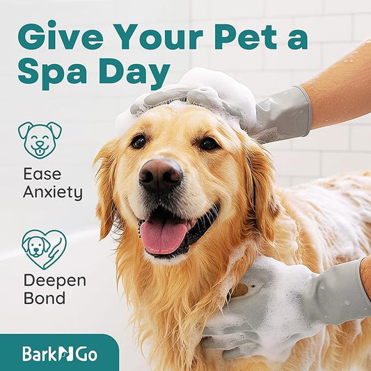 BarkNGo Dog Washing Gloves for Bathing and Grooming – Gentle Silicone Dog Bath Gloves with Scrubbers for Easy Cleaning, Massage, Loose Hair Removal – Comfortable Pet Grooming Gloves for Dogs and Cats