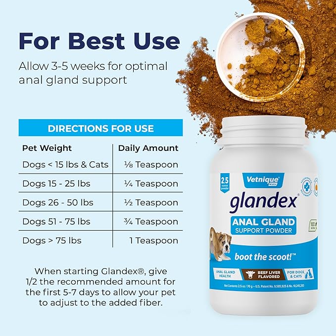 Vetnique Glandex Dog Fiber Supplement Powder for Anal Glands with Pumpkin, Digestive Enzymes & Probiotics - Vet Recommended (Regular or Advanced Strength) - Boot The Scoot (2.5oz Powder, Beef Liver)