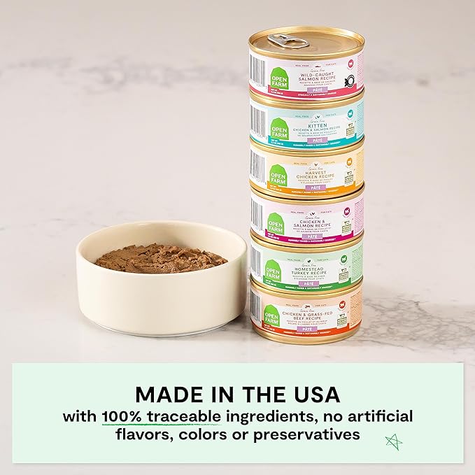 Open Farm Canned Cat Food, Paté for Complete & Balanced Nutrition, Grain-Free and Legume-Free Wet Cat Food, Chicken & Beef Recipe, 5.3oz Cans (Case of 12)