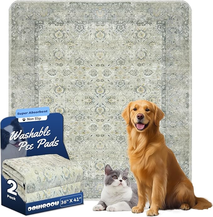 Washable Pee Pads for Dogs 2 Pack Reusable Puppy Training Pads 36"x41" Super Absorbent Waterproof Dog Training Pads, Non-Slip Potty Pads Whelping Pads Litter Mat Pet Supplies - Vintage White