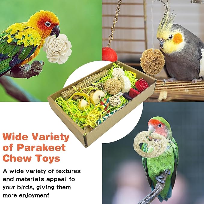 PINVNBY Bird Toys Natural Bird Foraging Interactive Parrot Shredding Box and Chewing Toy for Conure Parakeet Budgie Cockatiel Lovebird Small-Medium Birds (Medium)