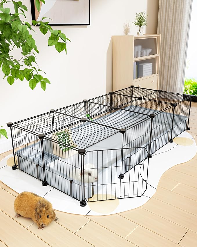BUCATSTATE 20 Panels Guinea Pig Cages, Rabbit Cage Indoor with Waterproof Mat, Small Animal Playpen with Door for Guinea Pigs, Bunny, Hedgehogs, Chickens, Chinchillas (56" L x 24" W x 12" H)