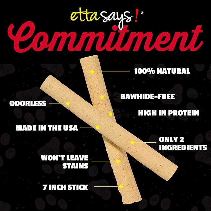 etta says! 7" Select Crunchy Dog Chews - Rawhide-Free Dog Treats - Made in The USA - Odor-Free, All-Natural Ingredients - for Moderate Chewers - Bacon - 10 Pack