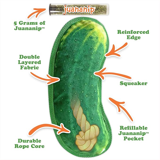 Doggijuana Tuffer Chewer Plush Dog Toy | Funny Dog Toy Plush with Juananip Catnip for Dogs | Calming Aid for Dogs | Interactive Squeaky Chew Toy for Play (Dill Pickle)
