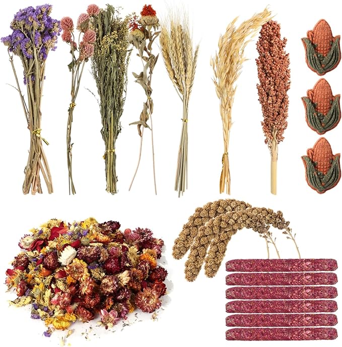 Homaisson Natural Herb Sprays Hamster Bedding, Grain Seed Dried Flowers Hamster Edible Grain Habitat for Dwarf Syrian Gerbils Guinea Pigs, 2